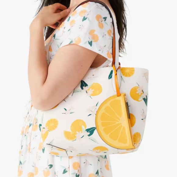 NWT Kate Spade Clementine Orange Toss Printed Small Reversible Tote White Bag - Picture 1 of 11